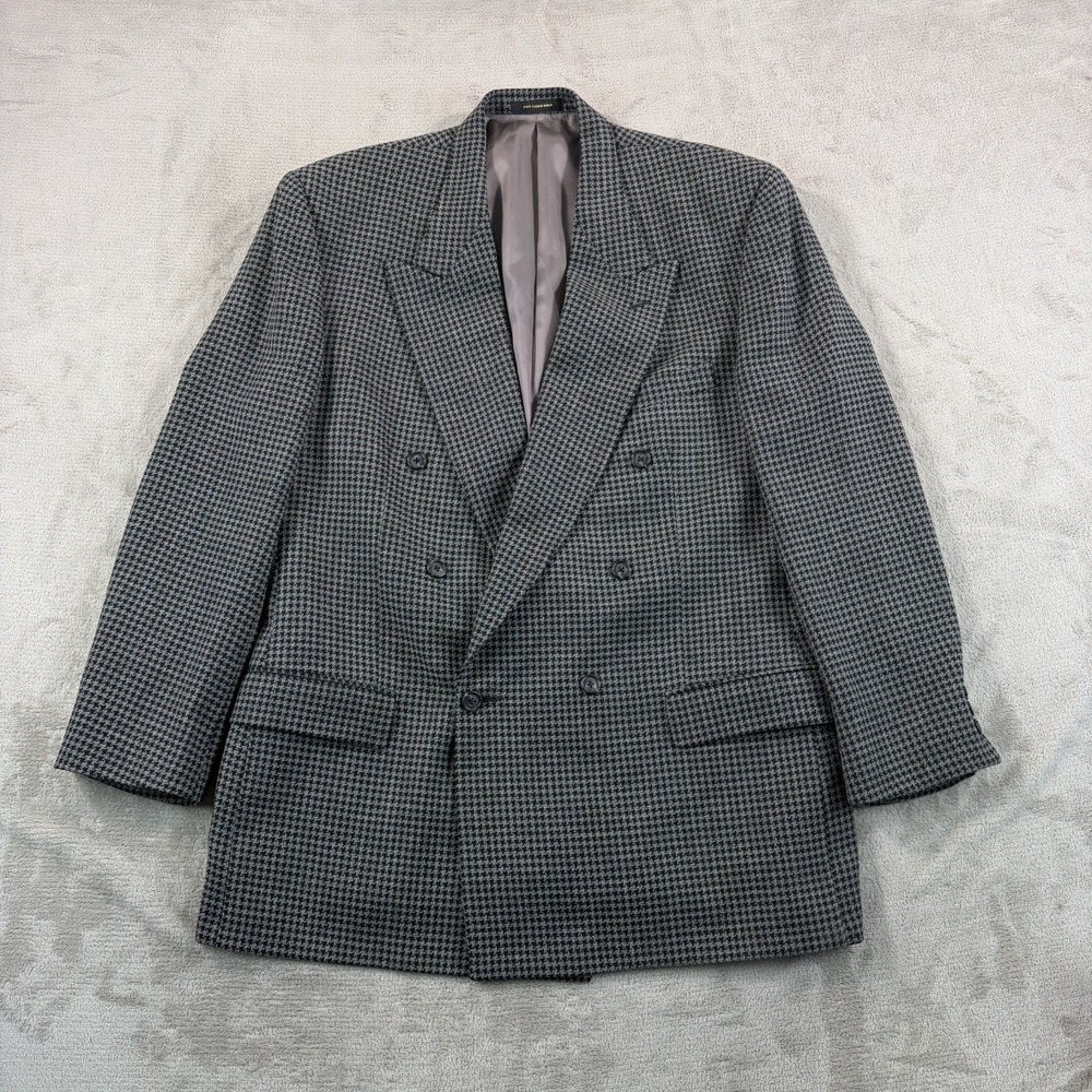 Vintage Givenchy Double Breast Blazer Sport Coat Houndstooth‎ Grey Black Men 46